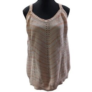 Joie 1X Peach White Striped Knit Tank Top Chevron Pattern Plus Size Contemporary